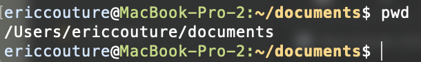 a terminal window displaying the reponse to a pwd command