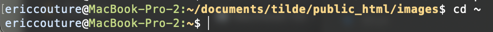 a terminal window displaying the feedback to a cd ~ command